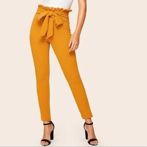 Mustard Yellow Paperbag Tie Waist Pants